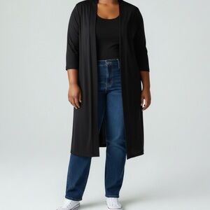 Talbots Cardigan Sweater Womens Size 2X Black Open Front Longline Topper